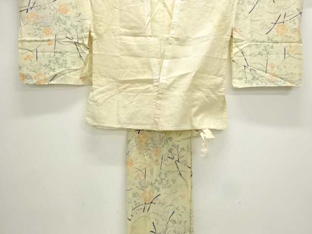 JAPANESE KIMONO / ANTIQUE NISHIKI KIMONO FOR SUMMER GRASS / FLOWER PAT